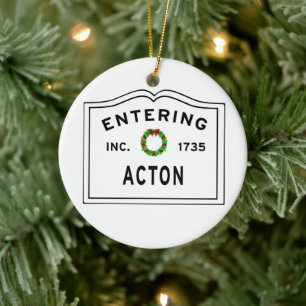 Entering Massachusetts Town Acton Ceramic Tree Decoration
