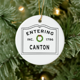 Entering Massachusetts Town Canton Ceramic Tree Decoration