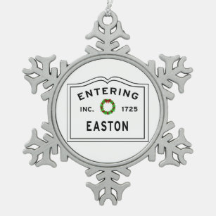 Entering Massachusetts Town Easton Snowflake Pewter Christmas Ornament