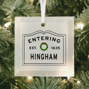 Entering Massachusetts Town Hingham MA Glass Tree Decoration