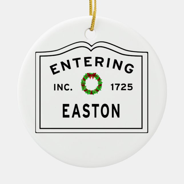 Entering Massachusetts Town Marshfield Ceramic Tree Decoration (Front)