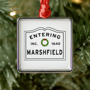 Entering Massachusetts Town Marshfield Metal Tree Decoration