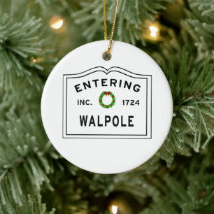 Entering Massachusetts Town Walpole Ceramic Tree Decoration