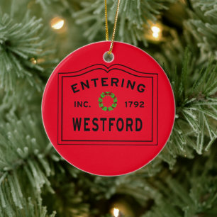 Entering Massachusetts Town Westford Ceramic Ornam Ceramic Tree Decoration