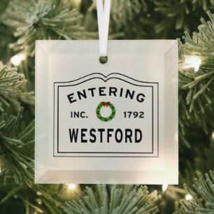 Entering Massachusetts Town Westford MA Glass Tree Decoration