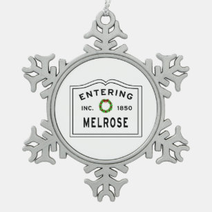 Entering Melrose Massachusetts Snowflake Pewter Christmas Ornament