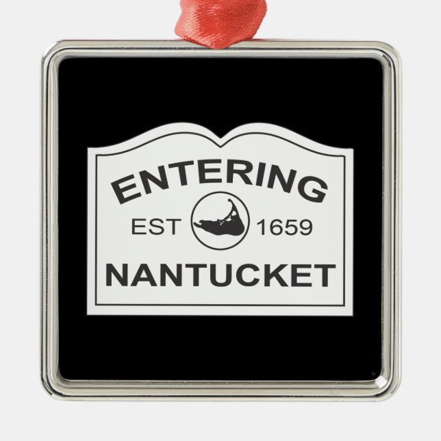 Entering Nantucket Est. 1659 Sign in Black & White Metal Tree Decoration (Front)