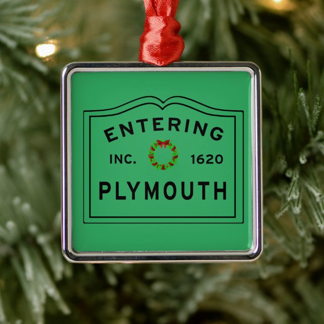 Entering Plymouth, MA Holiday Wreath Metal Tree Decoration (Tree)