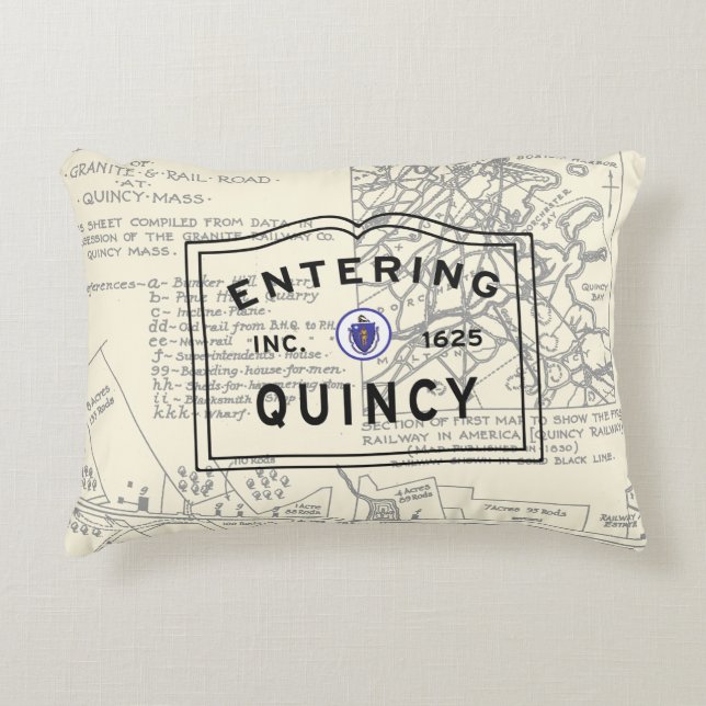 Entering Quincy MA Decorative Cushion (Front)