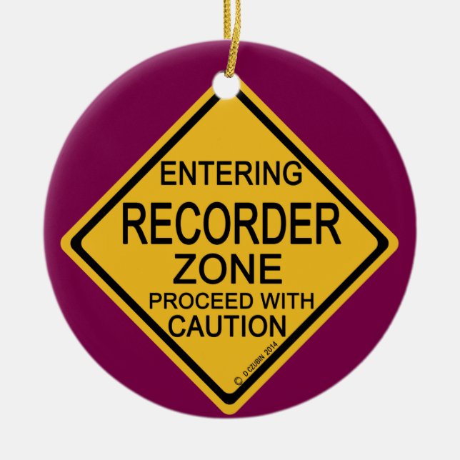 Entering Recorder Zone Ceramic Tree Decoration (Front)