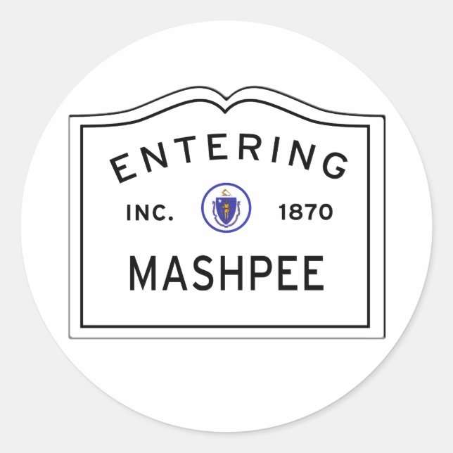 Entering the Town of Mashpee MA Classic Round Sticker (Front)