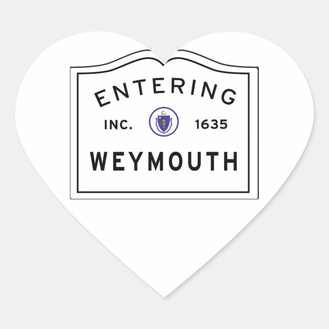 Entering the Town of Weymouth MA Heart Sticker (Front)