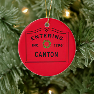 Entering Town Canton Massachusetts Christmas Ceramic Tree Decoration