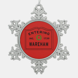 Entering Town Wareham Christmas Snowflake Pewter Christmas Ornament
