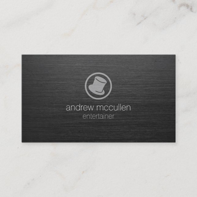 Entertainer Top Hat Icon Dark Brushed Metal Business Card (Front)