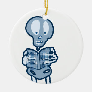 Enthralled Ethan Literary Skeleton with Book Ceramic Tree Decoration