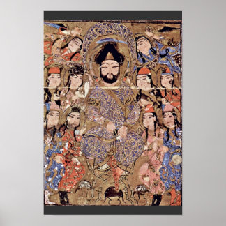 Enthroned Ruler And His Followers By Meister Des B Poster