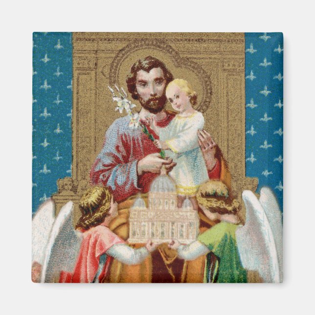 Enthroned St. Joseph Receiving Vatican Maquette Magnet (Front)