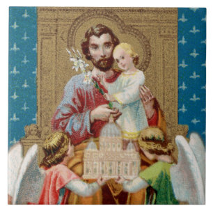 Enthroned St. Joseph Receiving Vatican Maquette Tile