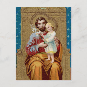Enthroned St. Joseph with Toddler Christ Child Postcard