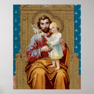 Enthroned St. Joseph with Toddler Christ Child Poster