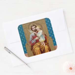 Enthroned St. Joseph with Toddler Christ Child Square Sticker