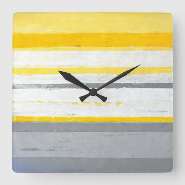 'Enthused' Grey and Yellow Abstract Art Clock (Front)