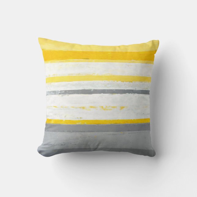 'Enthused' Grey and Yellow Abstract Art Pillow (Front)