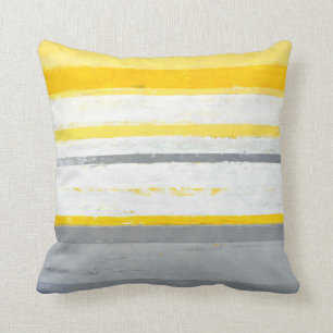 'Enthused' Grey and Yellow Abstract Art Pillow