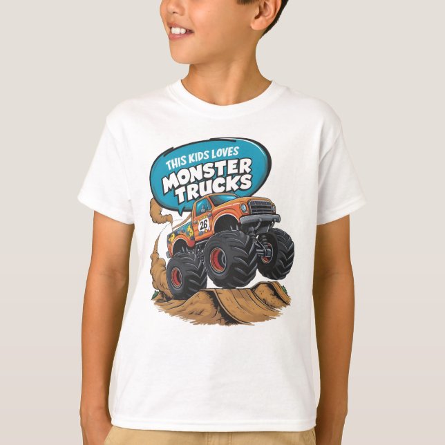 Enthusiastic Kid and Monster Truck T-Shirt (Front)