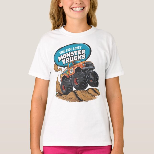 Enthusiastic Kid and Monster Truck T-Shirt (Front)