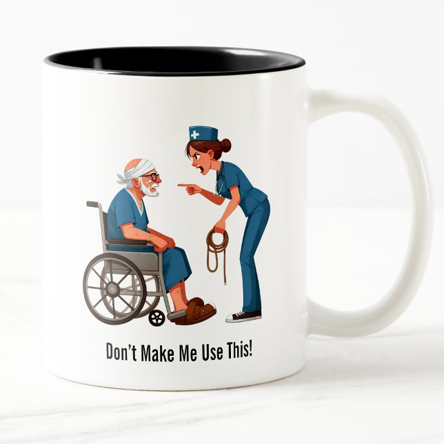 Entitled Elderly Patient Gets Hogtie Therapy Two-T Two-Tone Coffee Mug (Creator Uploaded)