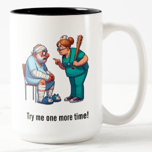 Entitled Elderly Patient Meets Bat-Wielding Nurse Two-Tone Coffee Mug