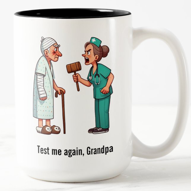Entitled Elderly Patient Meets Bat-Wielding Nurse Two-Tone Coffee Mug (Creator Uploaded)
