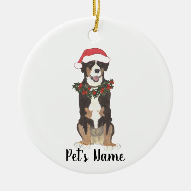 Entlebucher Mountain Dog Christmas Ceramic Tree Decoration (Front)
