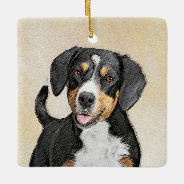 Entlebucher Mountain Dog Painting - Original Art Ceramic Ornament (Front)