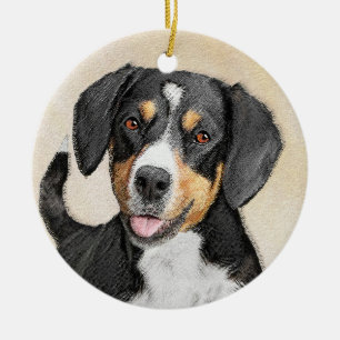 Entlebucher Mountain Dog Painting - Original Art Ceramic Tree Decoration