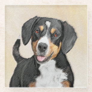 Entlebucher Mountain Dog Painting - Original Art Glass Coaster