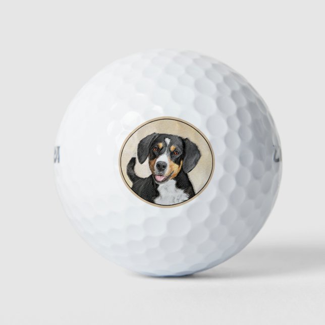 Entlebucher Mountain Dog Painting - Original Art Golf Balls (Front)