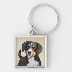 Entlebucher Mountain Dog Painting - Original Art Key Ring
