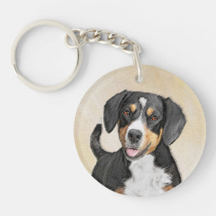 Entlebucher Mountain Dog Painting - Original Art Key Ring