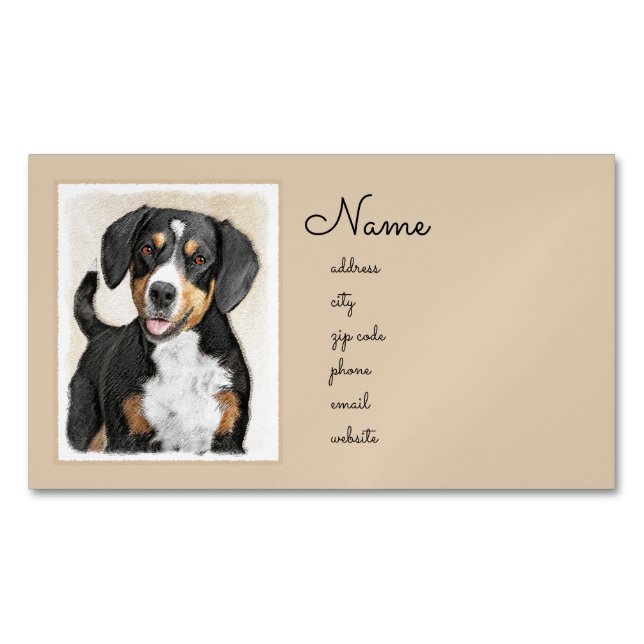 Entlebucher Mountain Dog Painting - Original Art Magnetic Business Card (Front)