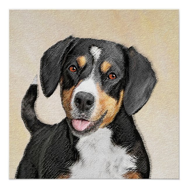 Entlebucher Mountain Dog Painting - Original Art Poster (Front)
