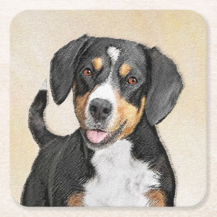 Entlebucher Mountain Dog Painting - Original Art Square Paper Coaster