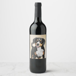 Entlebucher Mountain Dog Painting - Original Art Wine Label