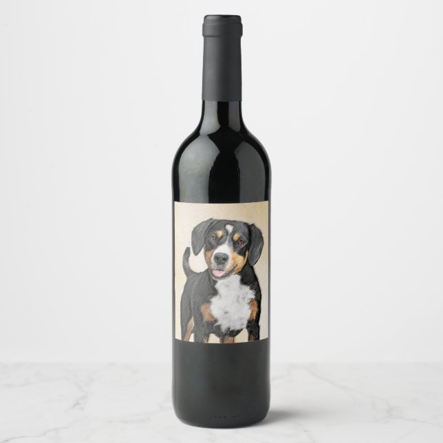 Entlebucher Mountain Dog Painting - Original Art Wine Label (Front)