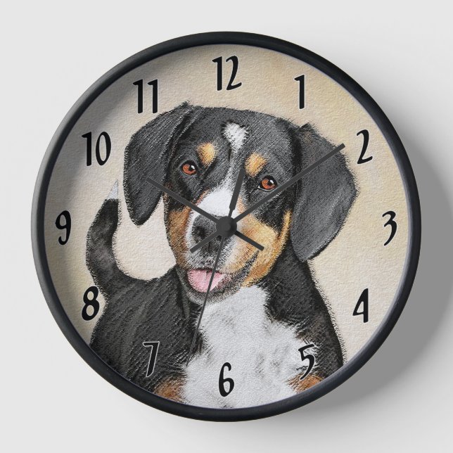 Entlebucher Mountain Dog Painting Original Dog Art Clock (Front)