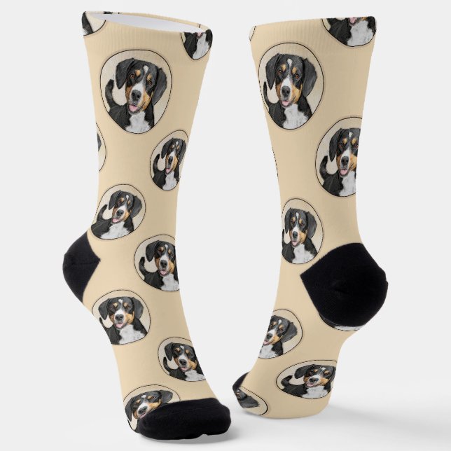 Entlebucher Mountain Dog Painting Original Dog Art Socks (Angled)
