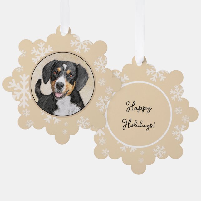 Entlebucher Mountain Dog Painting Original Dog Art Tree Decoration Card (Front/Back)