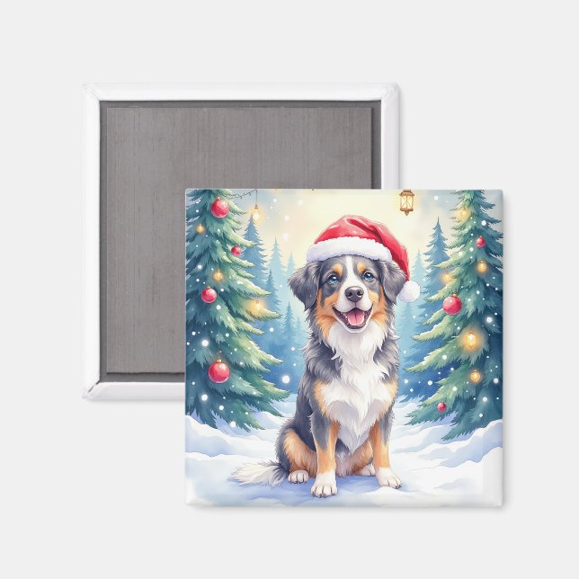 Entlebucher Mountain Dog Snowy Forest Santa Magnet (Front/Back)